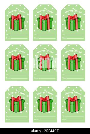 Christmas and New Year's tags set red sock sweet candy flower's wreath gift box Stock Photo