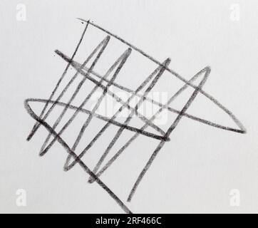 different types of lines drawn in pencil on ordinary paper of poor quality, close up of homemade Amateur drawing Stock Photo
