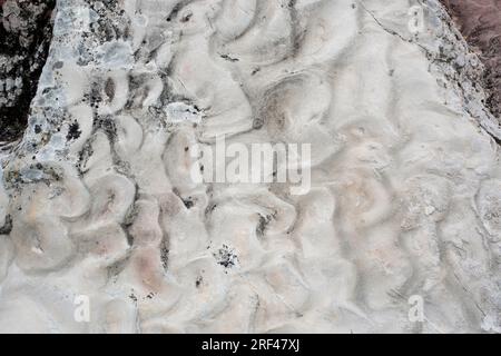 Ripple marks are sedimentary structures that indicate agitation by water. This photo was taken in Riba de Santiuste, Guadalajara, Castilla-La Mancha, Stock Photo