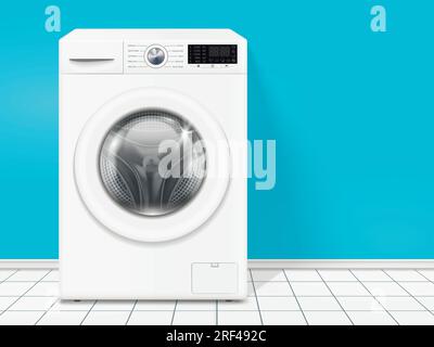 Realistic white front loading washing machine Stock Vector