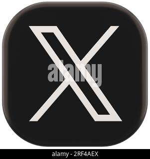 Valencia, Spain - July, 2023: X isolated logo app icon on white background, cut out symbol front view in 3D rendering. X is the new name and logo of t Stock Photo