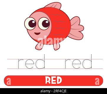 Trace and write word red. Handwriting practice. Learning colors. Worksheets for kids. Stock Vector