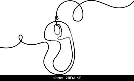 Computer mouse silhouette on white background. Continuous one line drawing. Linear stylized Minimalistic sign. Vector illustration Stock Vector