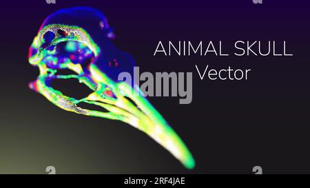 The skull of a bird made up of many points in 3D. visualization of environmental problems. Penguin skull. Depth of field Stock Vector