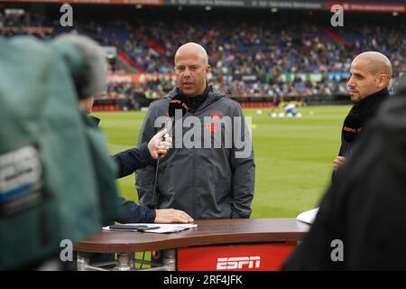 ROTTERDAM - (lr) Feyenoord coach Arne Slot, Karim el Ahmadi during the friendly match between Feyenoord and Villareal CF at Feyenoord Stadion de Kuip on July 27, 2023 in Rotterdam, Netherlands. AP | Dutch Height | BART STOUTJESDYK Stock Photo