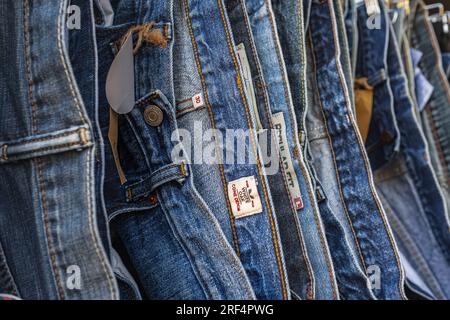 Closeup Hanging Jeans Pants On Loop Stock Photo 401704903