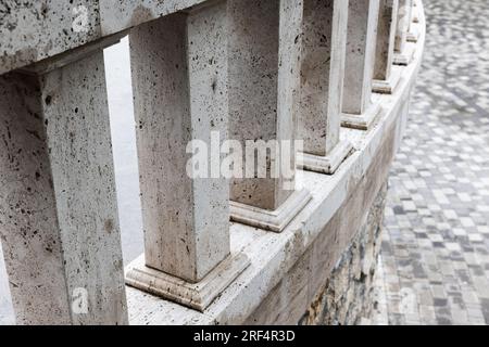 Terrace railings with balusters made of stone. Abstract classical architecture photo Stock Photo