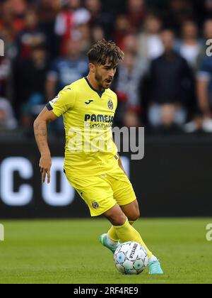 Adria Altamira of FC Barcelona U19 competes for the ball with