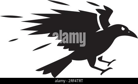 Dynamic Black Crow Silhouette in Flight Stock Vector