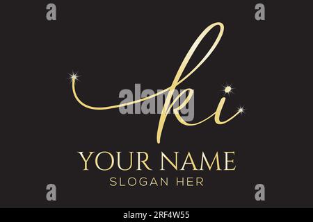 Initial KI with beauty Sparkles and elegant logo design, handwriting logo of initial signature, wedding, fashion, floral. Stock Vector