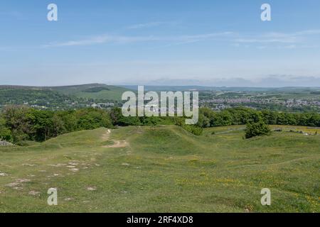 View from Buxton Country Park of Buxton town in the Peak District Stock Photo