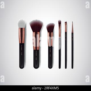 Professional Makeup Brushes kit. For concealer Powder Blush, Eye Shadow or Brow isolated. Brand templates. Stock Vector