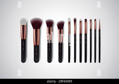 Professional Makeup Brushes kit. For concealer Powder Blush, Eye Shadow or Brow isolated. Brand templates. Stock Vector