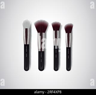 Professional Makeup Brushes kit. For concealer Powder Blush, Eye Shadow or Brow isolated. Brand templates. Stock Vector