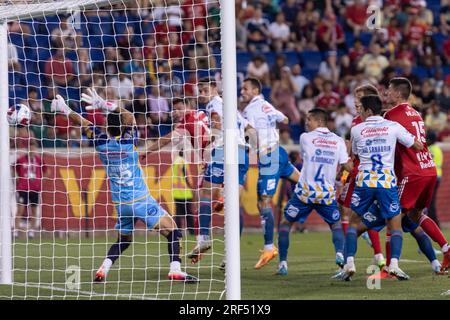 Dante Vanzeir (13) of Red Bulls scores goal during Leagues Cup 2023 match against Atletico San Luis at Red Bull Arena in Harrison, NJ on July 30, 2023 Stock Photo