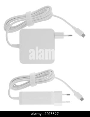 Laptop power adapter, computer spare part, on white background in insulation Stock Photo