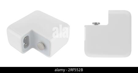 Laptop power adapter, computer spare part, on white background in insulation Stock Photo