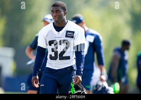 Seattle Seahawks safety Jerrick Reed II (32) celebrates during an NFL  pre-season football game against the Minnesota Vikings, Thursday, Aug. 10,  2023 in Seattle. (AP Photo/Ben VanHouten Stock Photo - Alamy