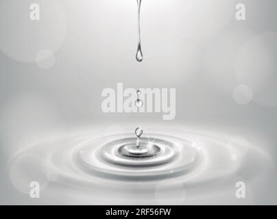 Water Drop falling making droplet splash and waves clean and fresh symbol. Purifying water making splash on lake. Stock Vector