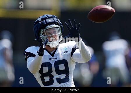 Dallas Cowboys tight end Peyton Hendershot (89) is seen during the second  half of an NFL football game against the Washington Commanders, Sunday,  Oct. 2, 2022, in Arlington, Texas. Dallas won 25-10. (