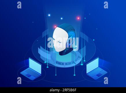 Isometric Artificial Intelligence, Knowledge Expertise Intelligence Learn. Internet connect Chatgpt Chat with AI, Artificial Intelligence. Stock Vector