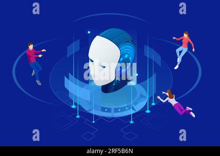 Isometric Artificial Intelligence, Knowledge Expertise Intelligence Learn. Internet connect Chatgpt Chat with AI, Artificial Intelligence. Stock Vector