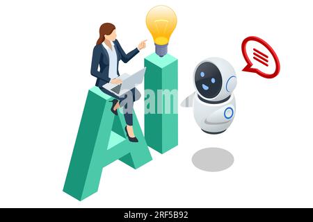 Isometric Artificial Intelligence, Knowledge Expertise Intelligence Learn. Internet connect Chatgpt Chat with AI, Artificial Intelligence. Stock Vector