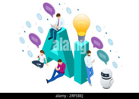 Isometric Artificial Intelligence, Knowledge Expertise Intelligence Learn. Internet connect Chatgpt Chat with AI, Artificial Intelligence. Stock Vector