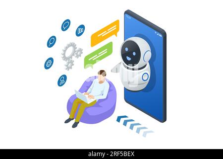 Isometric Artificial Intelligence, Knowledge Expertise Intelligence Learn. Internet connect Chatgpt Chat with AI, Artificial Intelligence. Stock Vector