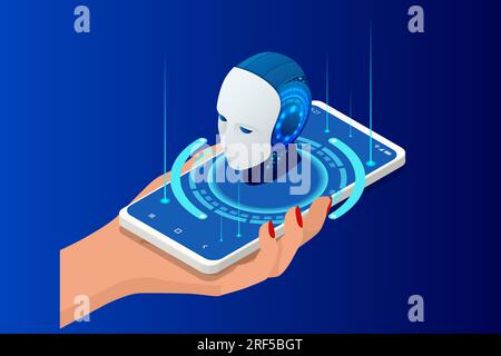 Isometric Artificial Intelligence, Knowledge Expertise Intelligence Learn. Internet connect Chatgpt Chat with AI, Artificial Intelligence. Stock Vector