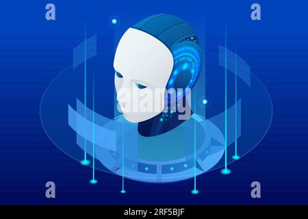 Isometric Artificial Intelligence, Knowledge Expertise Intelligence Learn. Internet connect Chatgpt Chat with AI, Artificial Intelligence. Stock Vector
