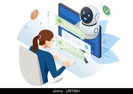 Isometric Artificial Intelligence, Knowledge Expertise Intelligence Learn. Internet connect Chatgpt Chat with AI, Artificial Intelligence. Stock Vector