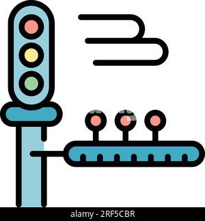 Railway traffic lights icon outline vector. Rail train. Road crossing color flat Stock Vector