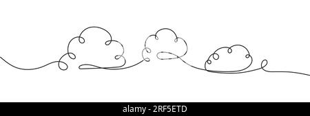 Continuous line drawing of cloud. Clouds in the sky in continuous line art drawing style. Stock Vector