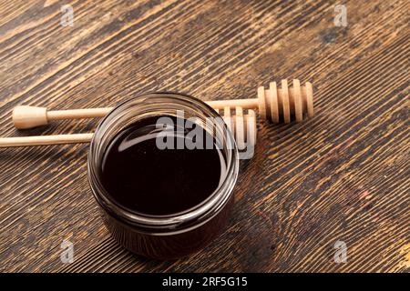 natural viscous honey, which is produced by honey bees, honey is packaged and used in food because it contains a large amount of carbohydrates and is Stock Photo