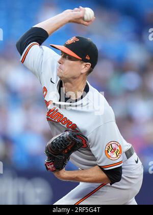 Baltimore Orioles' Adley Rutschman follows through on a swing during the  first inning of a baseball game between the Baltimore Orioles and the  Toronto Blue Jays, Thursday, Aug. 24, 2023, in Baltimore.