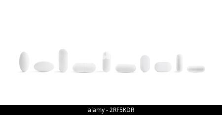 Set of different pills in row isolated on white Stock Photo