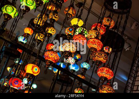 Colorful Turkish lamps for sale Stock Photo