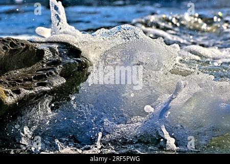 Ocean water splashing on shore during the incoming tide on Vancouver Island British Columbia Canada. Stock Photo