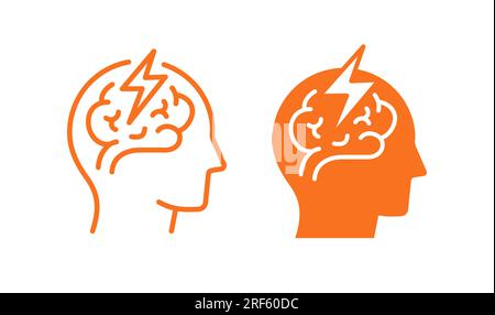 Stroke brain icons. Vector illustration isolated on white. Stock Vector