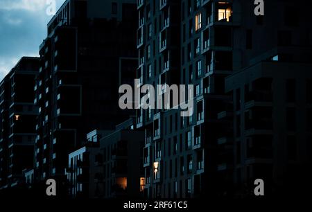 Duesseldorf, Germany. 01st Aug, 2023. A modern apartment building stands on Toulouser Allee in Düsseldorf at dawn. Credit: Fabian Strauch/dpa/Alamy Live News Stock Photo