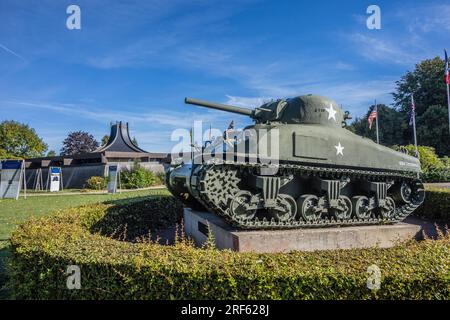 M4 Sherman tank on exhibit at the Memorial Museum of the Battle of Normandy in Bayeux in the Calvados department of Normandy in northwestern France Stock Photo