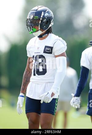 Seattle Seahawks cornerback Devon Witherspoon (21) talks with cornerback  Lance Boykin (29) during the NFL football team's rookie minicamp, Friday,  May 12, 2023, in Renton, Wash. (AP Photo/Lindsey Wasson Stock Photo - Alamy