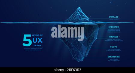 Iceberg with effect glow and shine in polygonal futuristic style. Stock Vector