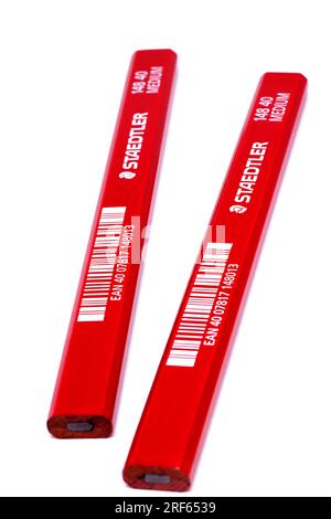 Two Staedtler Medium 148 40 Red Carpentry Pencils Stock Photo