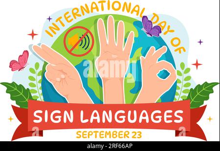 International Day of Sign Languages Vector Illustration with People Show Hand Gestures and Hearing Disability in Flat Cartoon Hand Drawn Templates Stock Vector