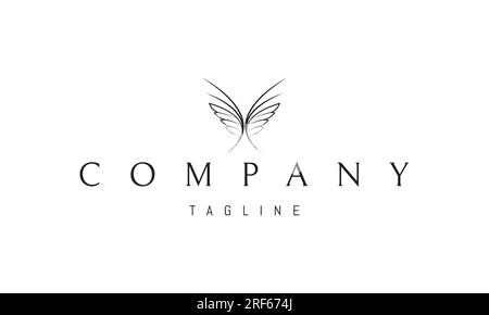 Vector logo on which an abstract image of a butterfly composed of two writing feathers. Stock Vector