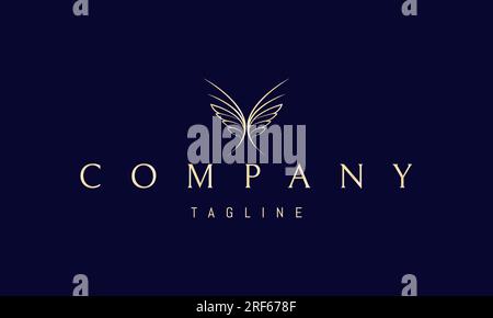 Vector golden logo on which an abstract image of a butterfly composed of two writing feathers. Stock Vector