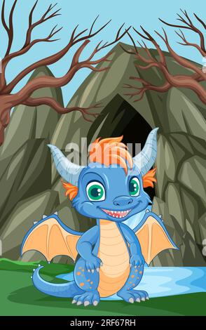 Cute Dragon in the Cave illustration Stock Vector Image & Art - Alamy