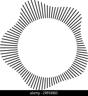 Radial wave sound lines. Circular frame. Sound circle ring. Wavy roun frame. Radial sun rays symbol. Wavy geometric silhouette. Abstract design Stock Vector